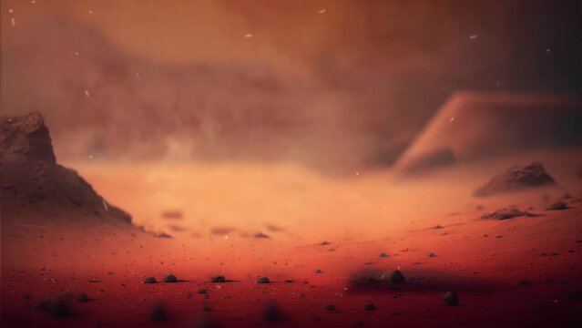 Dust Storm on Mars. Martian Dust Storm on the Surface of the Red Planet. Space / Science Fiction Scene. Looping. Animated Dynamic Background / Wallpaper. Vtuber Backdrop. Seamless Loop.