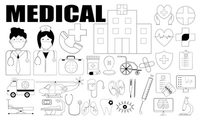 Icon medical and tool support services diagnosis
