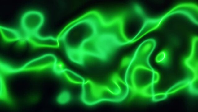 Neon green energy liquid waves flowing abstract motion background. Seamless looping animation