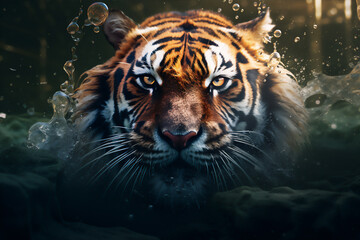 tiger swimming in under water, create using generative AI tools