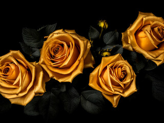 Golden roses on black background. Elegant golden roses flowers 
wall art
