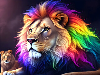 Fototapeta premium multi colored lion portrait. Generative AI