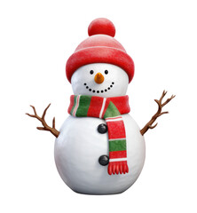 Snowman Christmas cute with scarf and hat, happy snowman isolated 