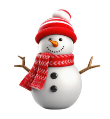 Snowman Christmas cute with scarf and hat, happy snowman isolated 