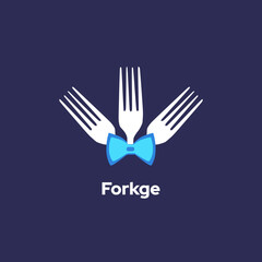 Forkge - Fork and bow tie vector logo design template. Kitchen and restaurant icon concept