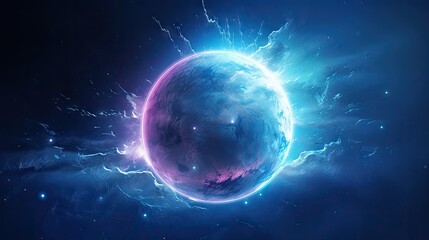 Obraz premium Stars, planets, fantasy landscapes of the future. Futuristic space sci-fi abstract background Sci-fi landscape with planets, neon lights, cool planets, 3D render.