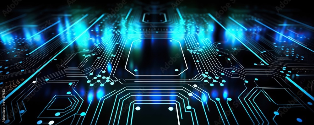 Poster hi-tech digital background in blue color.generative ai