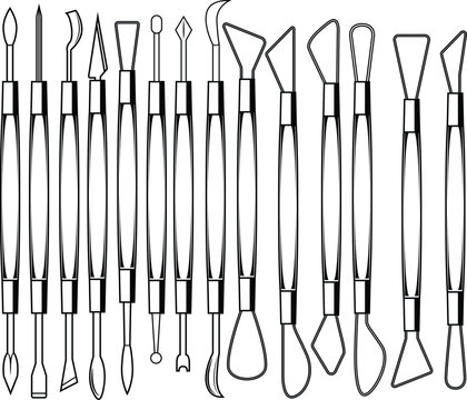 Set of black and white pottery sculpting tools. Sculpting tools vector illustration