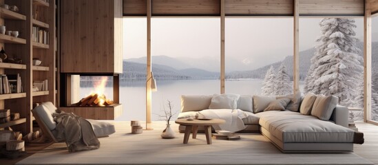 Nordic style living room design rendered in .