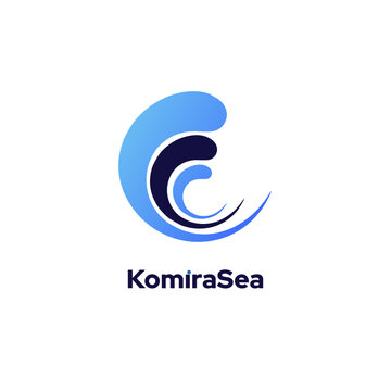 KomiraSea - Depicts a letter C logo icon design template with elements symbolizing water waves in a vector icon concept.