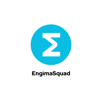 EngimaSquad - Showcases a sigma symbol and flipped E letter icon or logo design template in a round format.