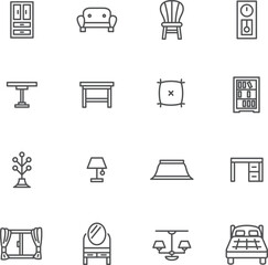 線画インテリア用品のアイコンセット