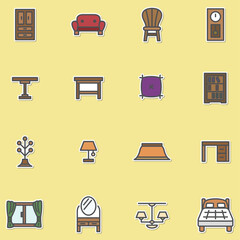 ステッカー風インテリア用品のアイコンセット