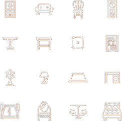 カラーシャドウのインテリア用品のアイコンセット　オレンジ