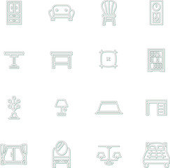 カラーシャドウのインテリア用品のアイコンセット