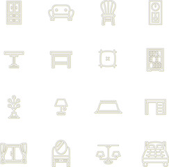 カラーシャドウのインテリア用品のアイコンセット　黄色