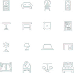 カラーシャドウのインテリア用品のアイコンセット　水色