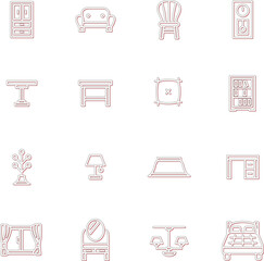 カラーシャドウのインテリア用品のアイコンセット　赤