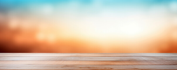 Wooden table top on blurred sunshine background - can be used for display or montage your products. High quality photo