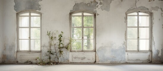 Antique windows and dull white walls.