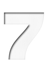 White paper font number 7 isolated on transparent background.