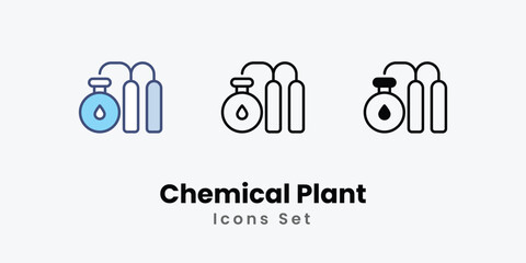 Chemical Plant Icons set stock illustration.