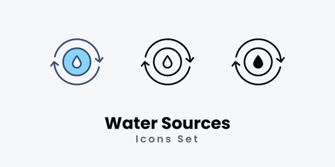 Water Sources Icons set stock illustration.