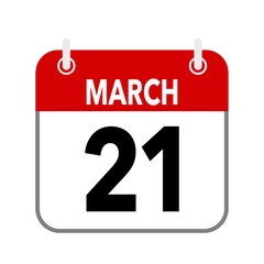 21 March, calendar date icon on white background.