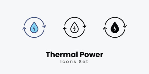 Thermal Power Icons set stock illustration.