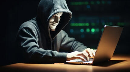 Black hat hacker in hood using tablet to hacking privacy sensitive data, Cyber crime, Cyber security cyber crime concept.