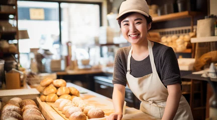 Papier Peint photo Lavable Boulangerie 笑顔で働くベーカリーの店員