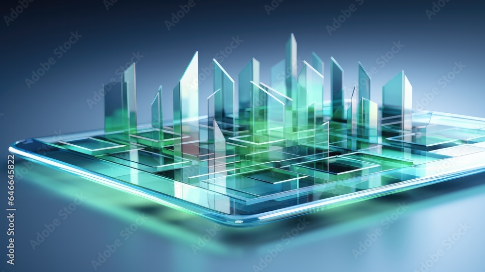 Aufkleber Translucent geometric shapes, Display pointing towards screen. 3d rendering.