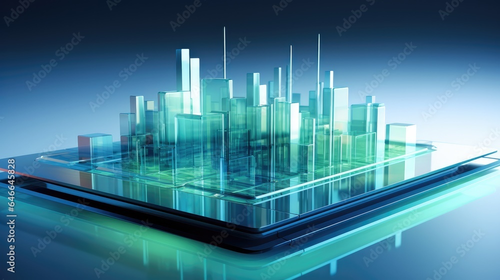Poster Translucent geometric shapes, Display pointing towards screen. 3d rendering.