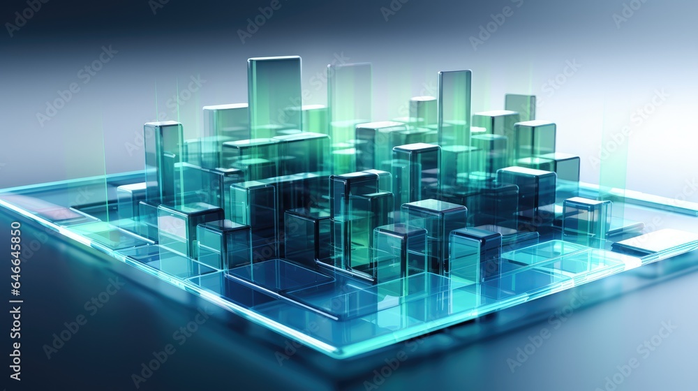Poster Translucent geometric shapes, Display pointing towards screen. 3d rendering.