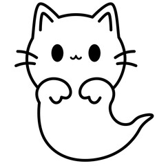 Cute kawaii cat ghost halloween cartoon outline icon