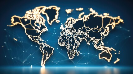 Global map on blue background, Digital illustration.