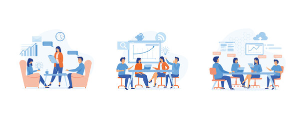 Fototapeta premium business work flow, time management, digital workspace, remote work, set flat vector modern illustration 