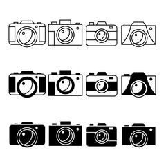 Camera icon illustration collection. Black and white design icon for business. Stock vector.