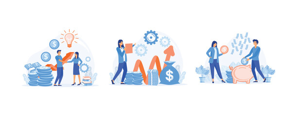 Naklejka premium Partnership, venture investment.Income growth chart, Family Budget, Future Financial Planning. set flat vector modern illustration 
