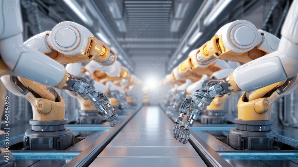 Aufkleber robot workers in factory.