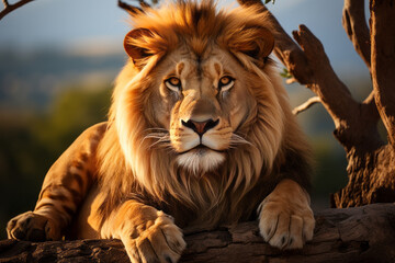 Majestic Lion Resting on a Log