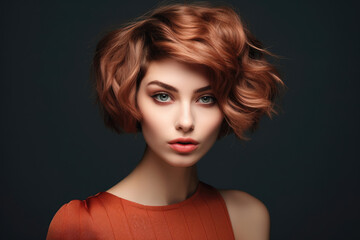 Young woman with short haircut styling closeup