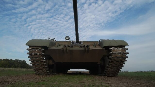 Front view Caterpillar Tracks on a Military Tank