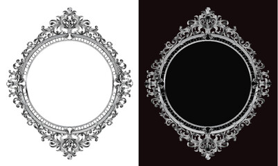 Gold frame with corner Thailand line floral for picture, Vector design frame border.