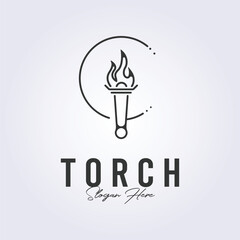 simple torch fire logo line art symbol icon template background vector illustration design