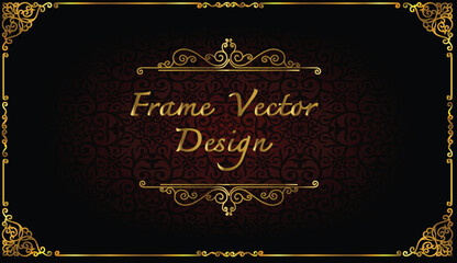 Gold frame with corner Thailand line floral for picture, Vector design frame border.