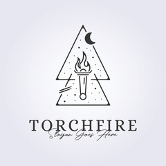 simple torch fire logo line art symbol icon template background vector illustration design