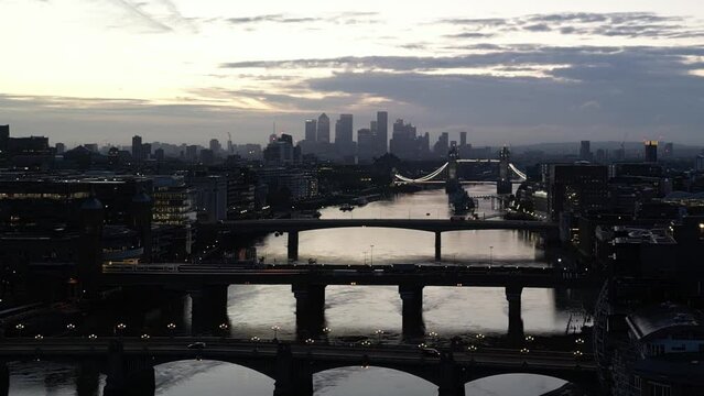 Aerial view of London during sunset