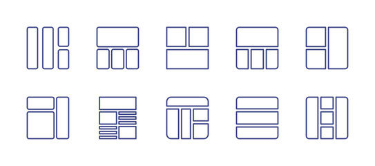 Grid line icon set. Editable stroke. Vector illustration. Containing bars, right, framework, guide book, layout.