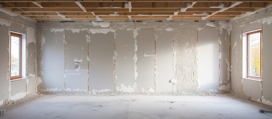 Attic drywall used in house renovation, new building concept.
